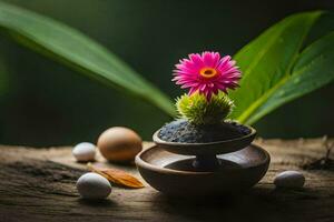 photo wallpaper the flower, the green, the plant, the stone, the egg, the plant. AI-Generated