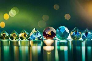 a row of colorful crystals on a table. AI-Generated photo