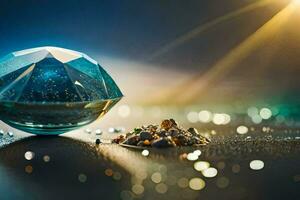 a diamond is sitting on a table with a bunch of stones. AI-Generated photo