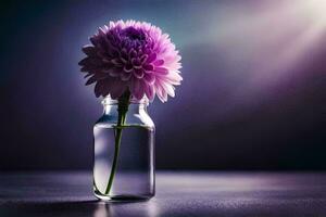 a single purple flower is in a glass vase. AI-Generated photo