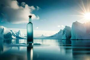 un botella de agua en el medio de un iceberg. generado por ai foto