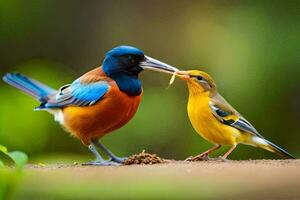 dos aves son en pie siguiente a cada otro. generado por ai foto