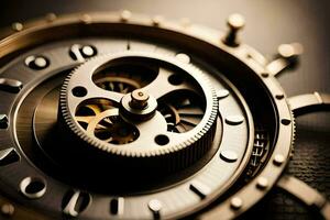 a close up of a mechanical watch. AI-Generated photo