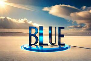 the word blue is shown in front of a blue sky. AI-Generated photo
