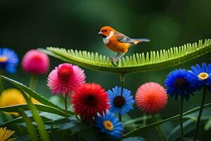 photo wallpaper the sky, flowers, bird, the green, the flowers, the bird, the. AI-Generated