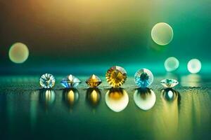 un grupo de diamantes en un mesa. generado por ai foto