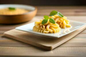 pasta with mint leaves on a white plate. AI-Generated photo