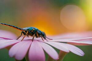 a wasp on a pink flower. AI-Generated photo