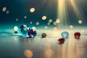 a group of diamonds on a table. AI-Generated photo