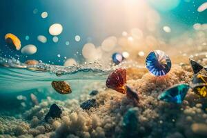 photo wallpaper the sky, sand, water, gems, water, bubbles, light, bubbles,. AI-Generated