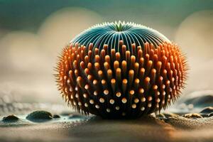 a close up of a spiky ball of sand. AI-Generated photo