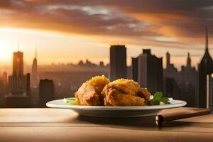 fried chicken with a view of the city. AI-Generated photo