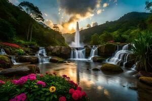 beautiful waterfall in thailand. AI-Generated photo