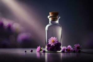 purple flowers in a bottle. AI-Generated photo