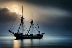 a sailing ship in the ocean under a full moon. AI-Generated photo