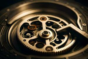 el mecánico reloj es un mecánico dispositivo ese es usado a controlar el movimiento de un mirar. generado por ai foto