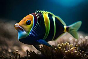 a colorful fish with black, white and yellow stripes. AI-Generated photo