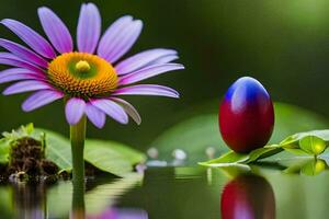 a colorful flower and an egg in the water. AI-Generated photo