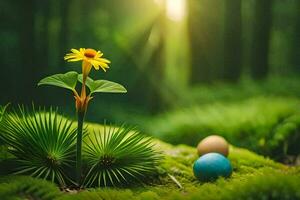 photo wallpaper the sun, flowers, green, forest, flowers, spring, easter, eas. AI-Generated