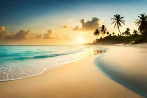 the sun sets on a tropical beach. AI-Generated photo