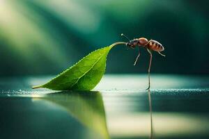 a small insect is standing on a leaf. AI-Generated photo