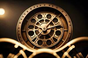 a close up of a clock with a gold face. AI-Generated photo