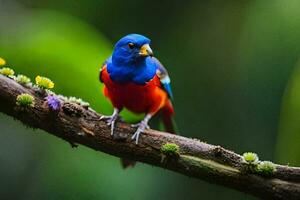 a colorful bird sits on a branch. AI-Generated photo