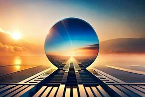 a large mirror is reflected in the sky. AI-Generated photo