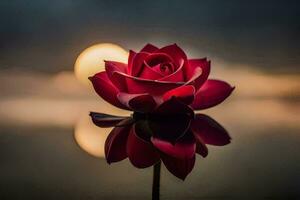 a red rose is reflected in the water. AI-Generated photo