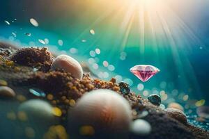 a diamond is floating in the ocean. AI-Generated photo