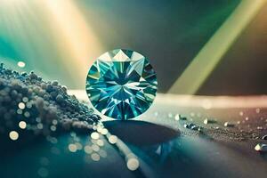 a diamond is shown on a table with a bunch of diamonds. AI-Generated photo