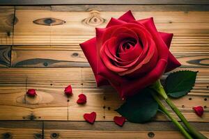 red rose on wooden background. AI-Generated photo