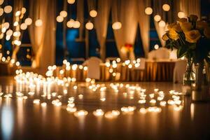 a wedding reception with candles and flowers. AI-Generated photo