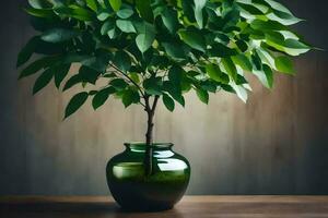 un pequeño árbol en un florero en un mesa. generado por ai foto