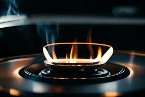 a gas burner on a stove. AI-Generated photo