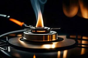 a close up of a gas burner on a stove. AI-Generated photo