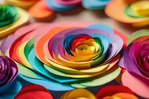 a close up of colorful paper roses. AI-Generated photo