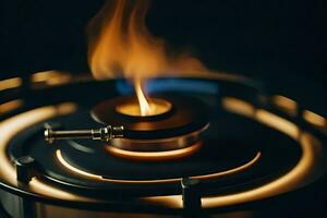 a close up of a gas burner on a stove. AI-Generated photo