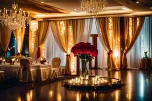 un Boda recepción con velas y flores generado por ai foto