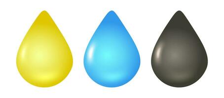 Vector illustration of different drops in 3D style. Vector set icons of drops of water and oil in realistic style.