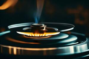 a close up of a gas burner on a stove. AI-Generated photo