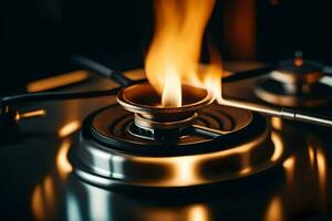 a flame burning on a stove top. AI-Generated photo