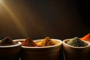 a row of colorful spices in a bowl. AI-Generated photo