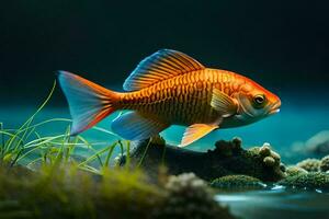 un pescado en el agua con algas y plantas. generado por ai foto