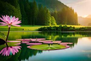 lotus flower in the lake. AI-Generated photo