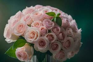 a bouquet of pink roses in a vase. AI-Generated photo