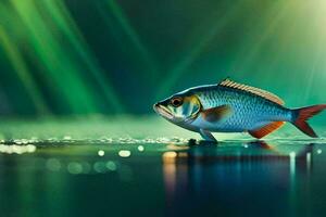 un pescado es en pie en el agua con luz de sol brillante. generado por ai foto