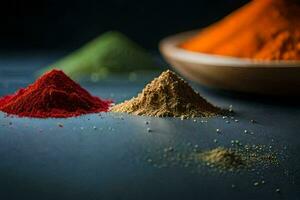 colorful spices on a dark background. AI-Generated photo