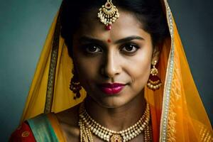 an indian woman wearing traditional jewelry. AI-Generated photo