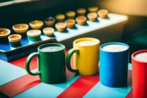 colorful coffee cups on a table. AI-Generated photo